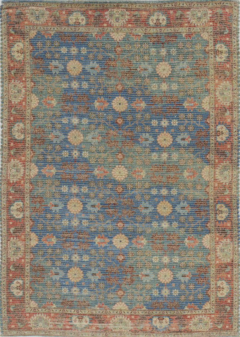 Rugs Blue Area Rugs 7'6" x 9'6" Jute Blue/Red Area Rug 4094 HomeRoots