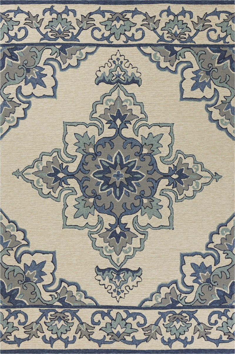 Rugs Blue Area Rugs 7'6" x 9'6" UV-treated Polypropylene Ivory/Blue Area Rug 9928 HomeRoots