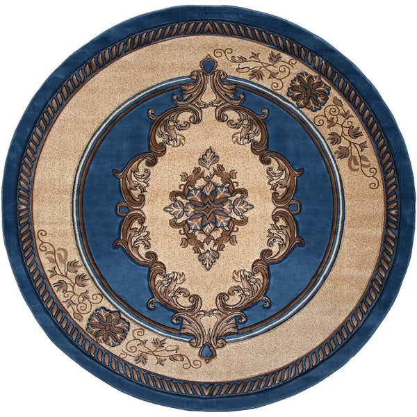 Rugs Blue Rug - 22" x 32" x 0.53" Blue Olefin/Polypropylene Round Rug HomeRoots