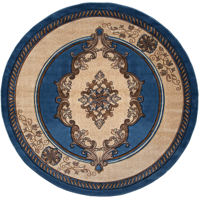 Rugs Blue Rug - 22" x 32" x 0.53" Blue Olefin/Polypropylene Round Rug HomeRoots