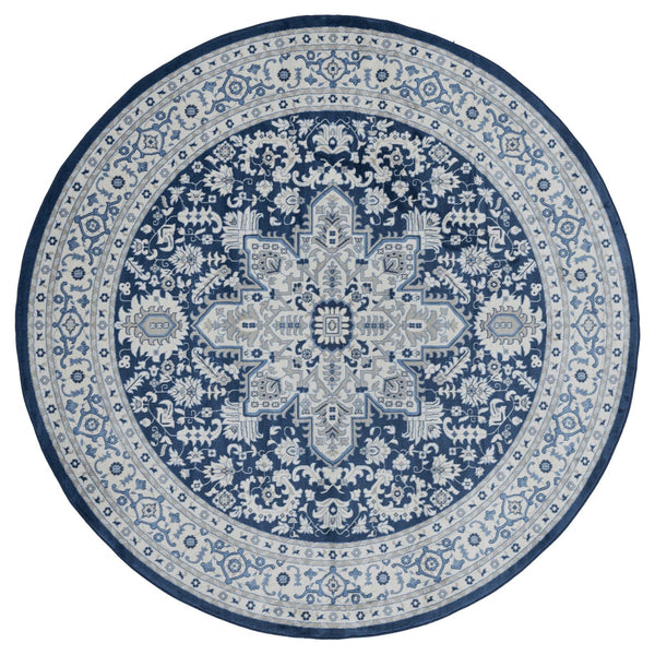 Rugs Blue Rug 94" x 94" x 0.31" Denim Blue Olefin Round Rug 8259 HomeRoots