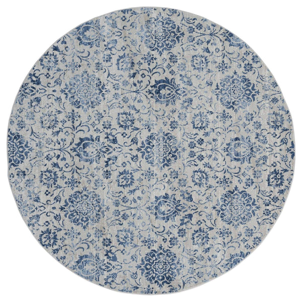 Rugs Blue Rug 94" x 94" x 0.31" Denim Blue Olefin Round Rug 8280 HomeRoots