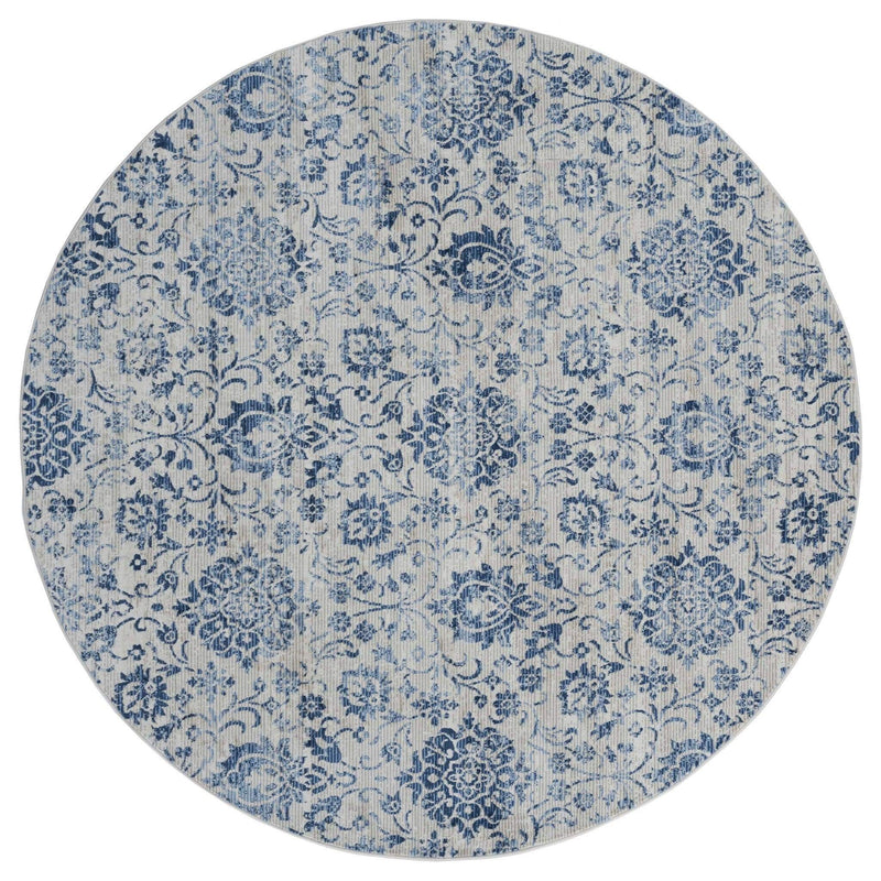 Rugs Blue Rug 94" x 94" x 0.31" Denim Blue Olefin Round Rug 8280 HomeRoots