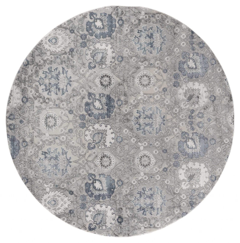 Rugs Blue Rug 94" x 94" x 0.39" Blue Polyester/Olefin Round Rug 7889 HomeRoots