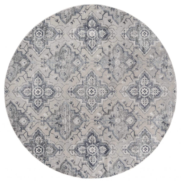 Rugs Blue Rug 94" x 94" x 0.39" Blue Polyester/Olefin Round Rug 7896 HomeRoots