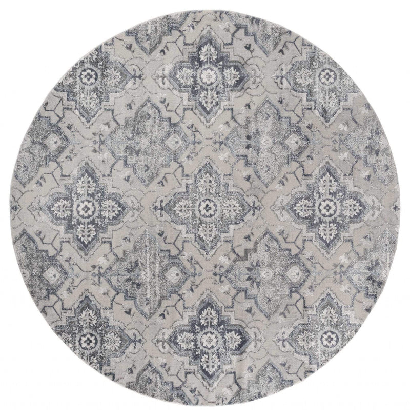 Rugs Blue Rug 94" x 94" x 0.39" Blue Polyester/Olefin Round Rug 7896 HomeRoots