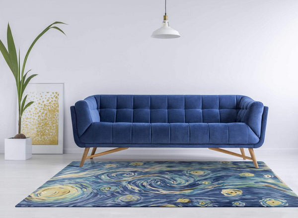Rugs Blue Rug - 96" X 96" X 0.'5" Blue Wool Rug HomeRoots