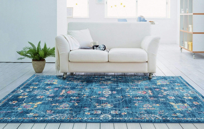 Rugs Blue Rug Living Room - 94" x 126" x 0.35" Blue Olefin/Frieze Area Rug HomeRoots