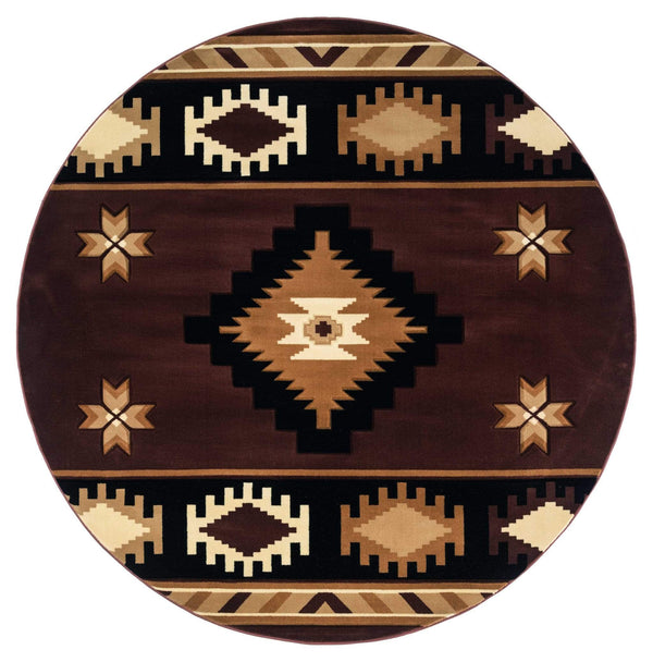 Rugs Brown Area Rugs 94" x 94" x 0.53" Brown Olefin/Polypropylene Round Rug 7289 HomeRoots