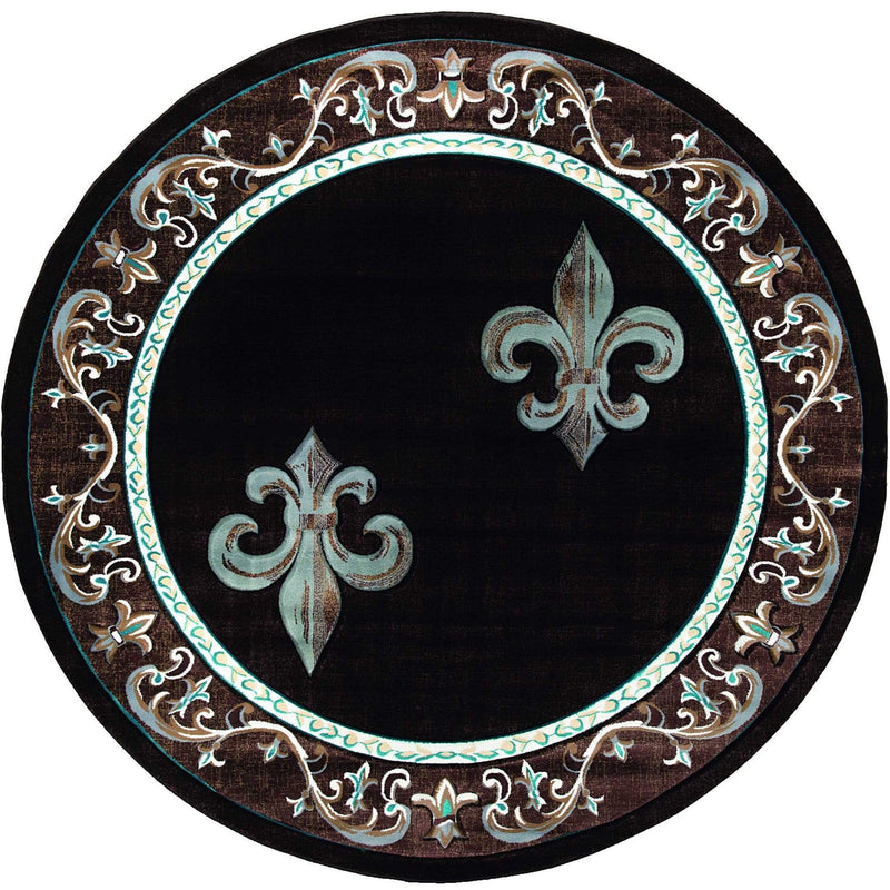 Rugs Brown Area Rugs 94" x 94" x 0.53" Brown Olefin/Polypropylene Round Rug 7421 HomeRoots