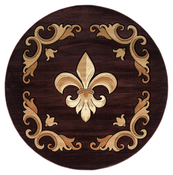 Rugs Brown Area Rugs 94" x 94" x 0.53" Brown Olefin/Polypropylene Round Rug 7535 HomeRoots