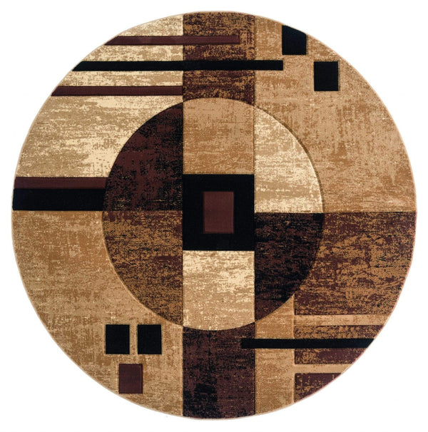 Rugs Brown Rug - 94" x 94" x 0.5" Brown Olefin/Polypropylene Round Rug HomeRoots