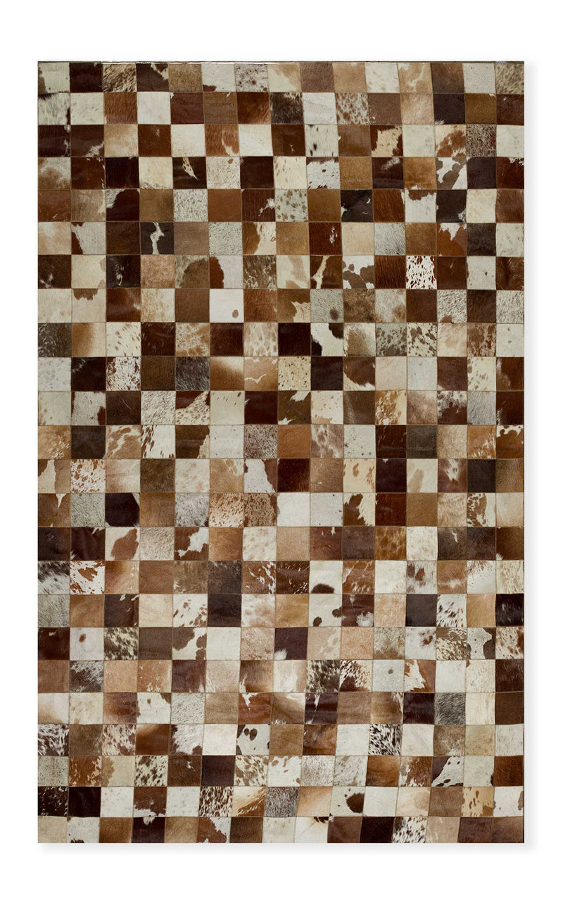 Rugs Brown Rug - 96" x 120" Brown And White, 4" Square Patches, Cowhide - Area Rug HomeRoots