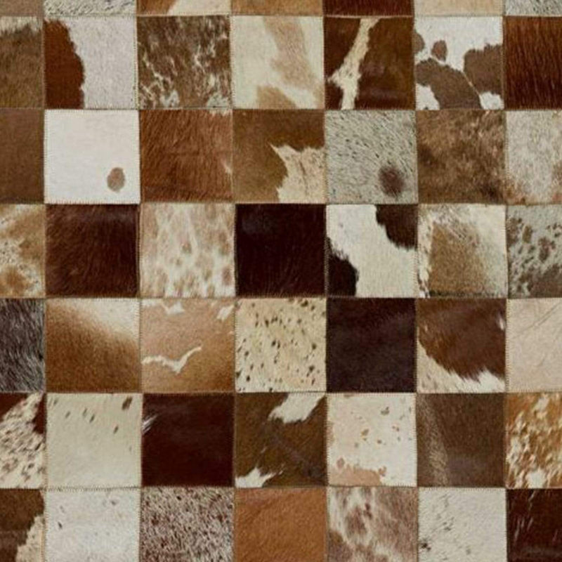 Rugs Brown Rug - 96" x 120" Brown And White, 4" Square Patches, Cowhide - Area Rug HomeRoots