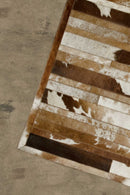 Rugs Brown Rug - 96" x 120" Brown and White Linear, Cowhide Stitched - Area Rug HomeRoots