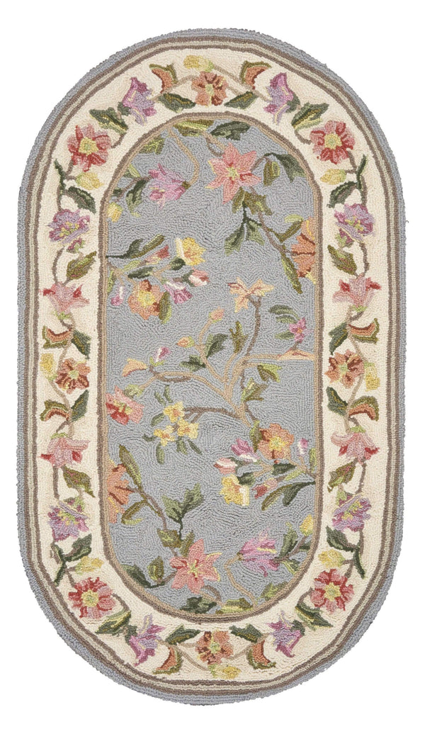 Rugs Cheap Area Rugs - 2'6" x 4'6" Oval Wool Slate Blue/Ivory Area Rug HomeRoots