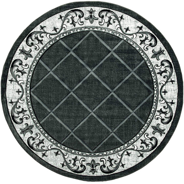 Rugs Christmas Rugs 94" x 94" x 0.53" Grey Olefin/Polypropylene Round Rug 7379 HomeRoots