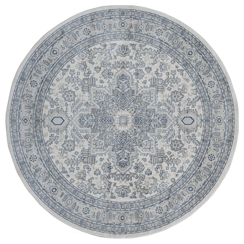 Rugs Cream Area Rug 94" x 94" x 0.31" Cream Olefin Round Rug 8273 HomeRoots