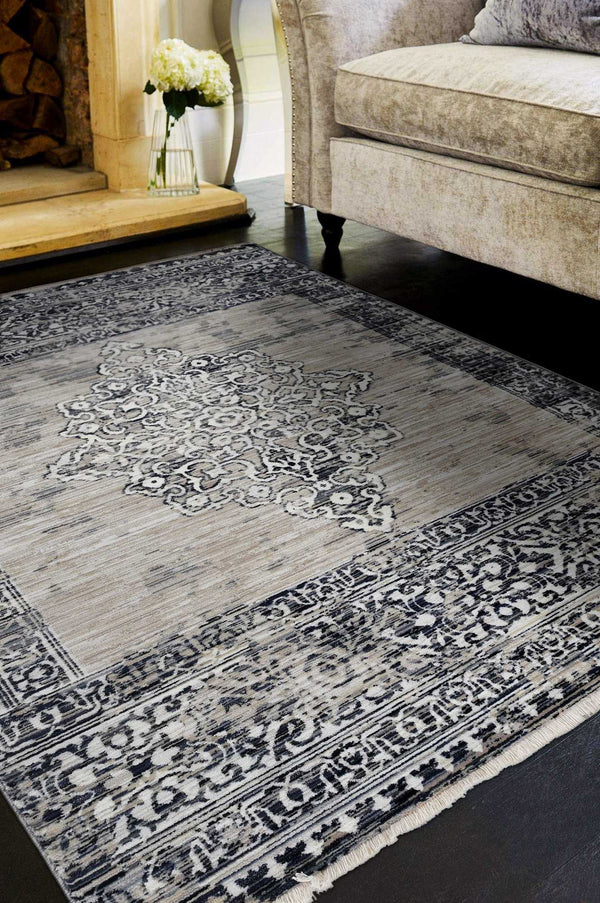 Rugs Designer Rugs - 79" X 79" X 0.'5" Sand/Charcoal Polypropylene Rug HomeRoots