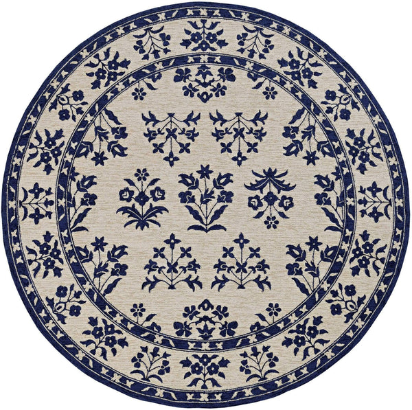 Rugs Designer Rugs - 90" X 90" X 0.'25" Sand/Blue Polypropylene Rug HomeRoots