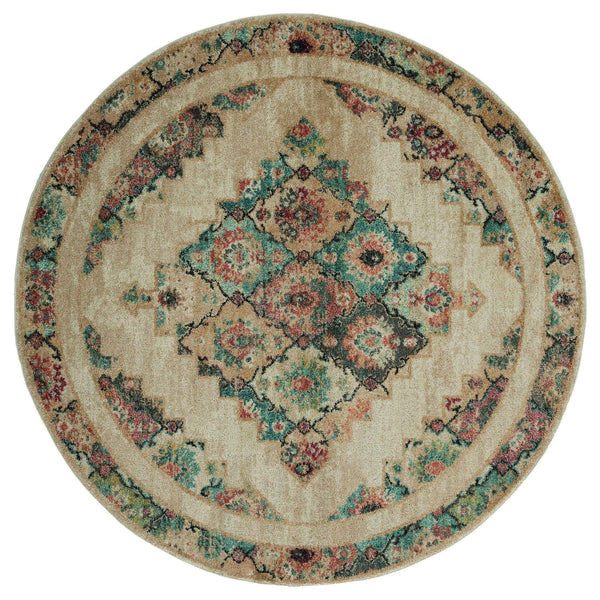 Rugs Discount Rugs - 94" x 94" x 0.37" Cream Olefin Frieze Round Rug HomeRoots