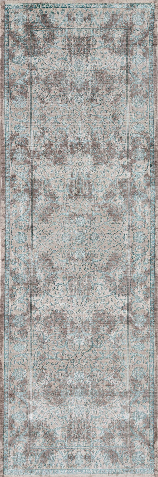 Rugs Entryway Rug 32" x 96" x 0.2" Turquoise Polyester Runner Rug 1179 HomeRoots