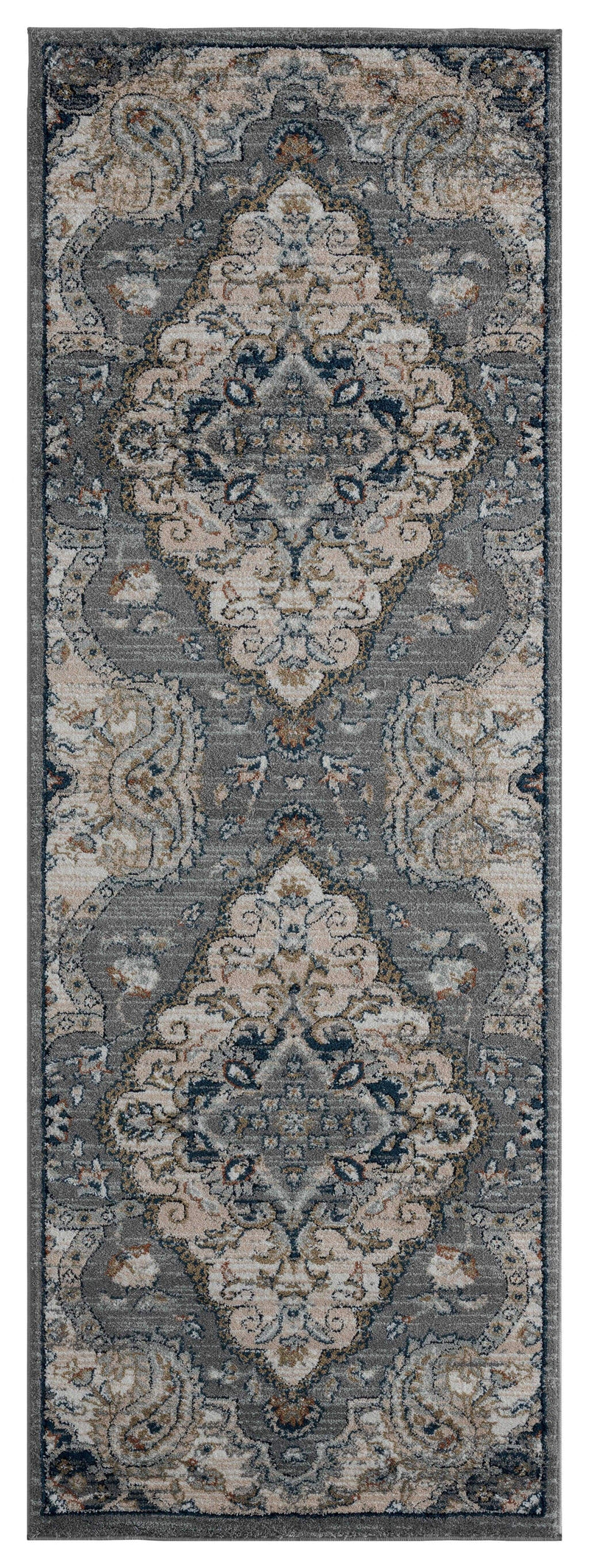 Rugs Entryway Runner Rug 31" x 86" x 0.79" Blue/Grey Microfiber/Polyester Runner Rug 8031 HomeRoots