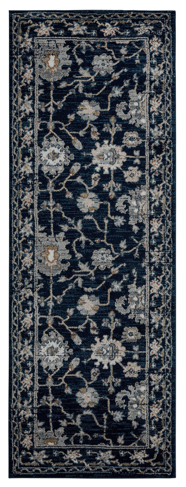 Rugs Entryway Runner Rug 31" x 86" x 0.79" Navy Microfiber/Polyester Runner Rug 8023 HomeRoots
