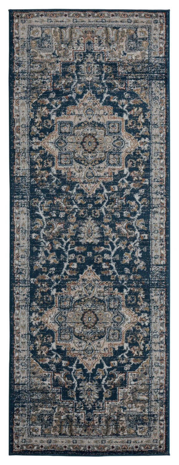 Rugs Entryway Runner Rug - 31" x 86" x 0.79" Navy Microfiber/Polyester Runner Rug HomeRoots