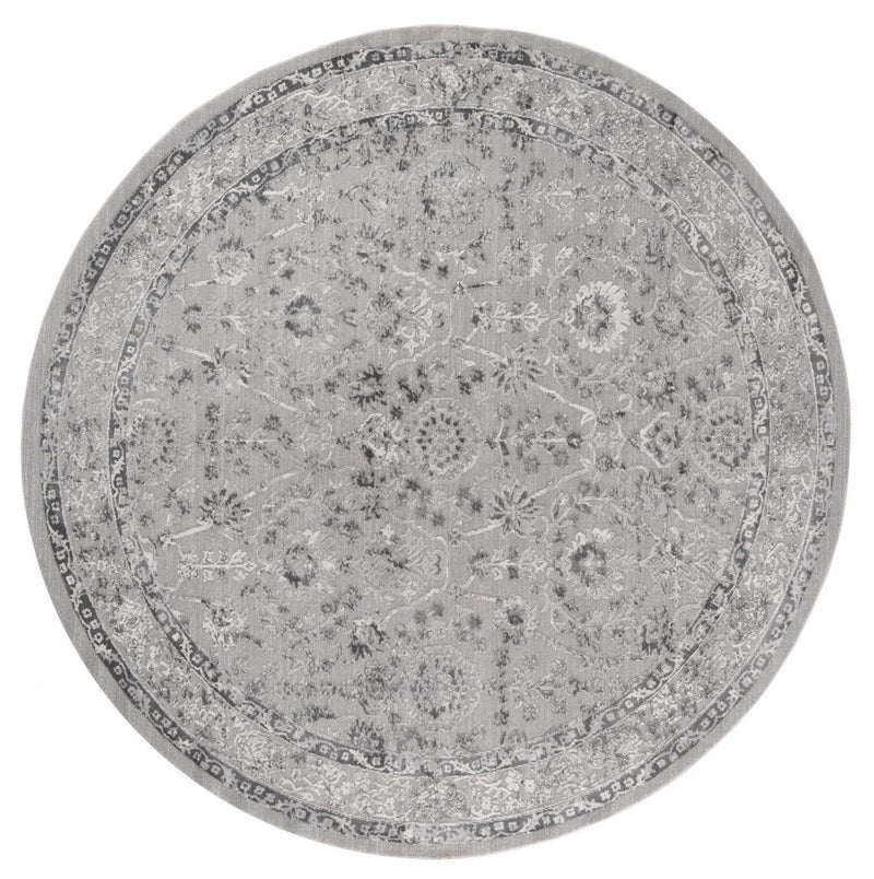 Rugs Floor Rugs 94" x 94" x 0.39" Grey Polyester/Olefin Round Rug 7861 HomeRoots