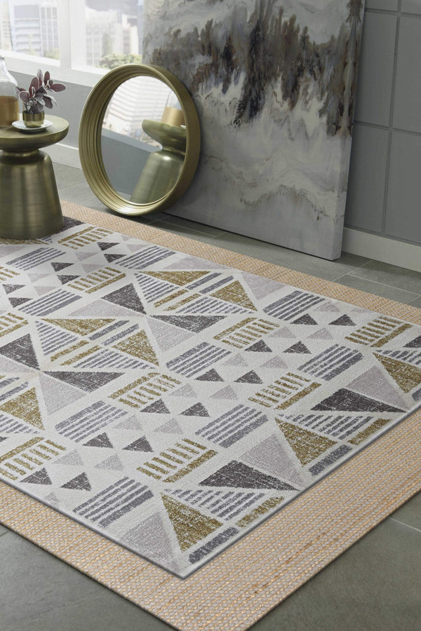 Rugs Gold Area Rugs - 105" X 156" X 0.'75" Ivory/Gold Polyester Rug HomeRoots