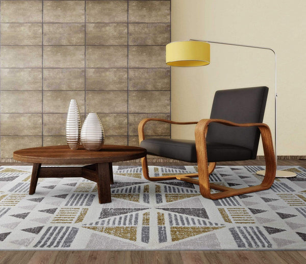 Rugs Gold Area Rugs - 39" X 59" X 0.'75" Ivory/Gold Polyester Rug HomeRoots