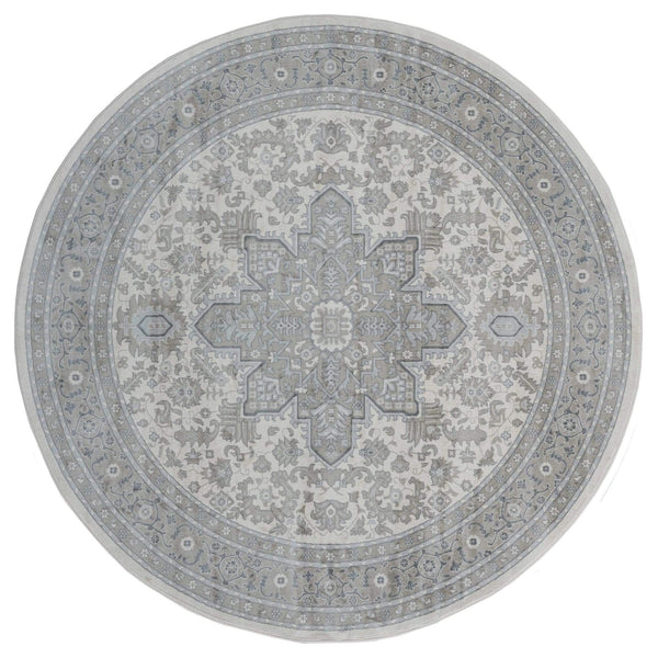 Rugs Gray Area Rug 94" x 94" x 0.31" Grey Olefin Round Rug 8266 HomeRoots