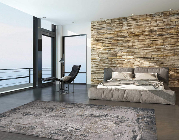 Rugs Gray Rug - 94" X 130" X 0.'25" Grey Polypropylene & Polyester Rug HomeRoots