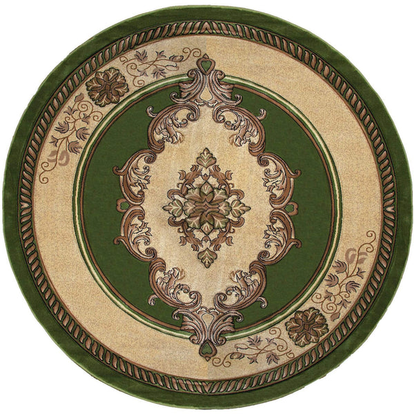 Rugs Green Area Rugs - 94" x 94" x 0.53" Green Olefin/Polypropylene Round Rug HomeRoots