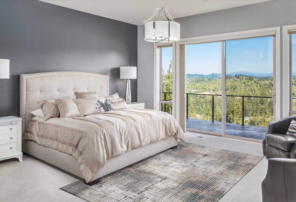 Rugs Grey Rug - 118" X 158" X 0.'25" Grey/Brick Polypropylene & Polyester Rug HomeRoots