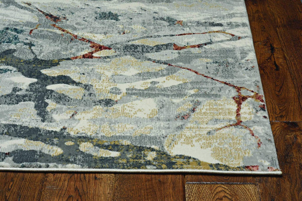 Rugs Grey Rug - 26" X 83" X 0.'25" Grey/Teal Polypropylene & Polyester Rug HomeRoots