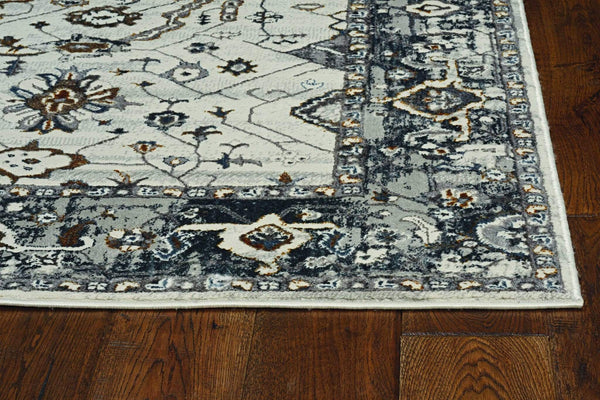 Rugs Grey Rug - 63" X 91" X 0.'25" Ivory/Grey Polyester Rug HomeRoots