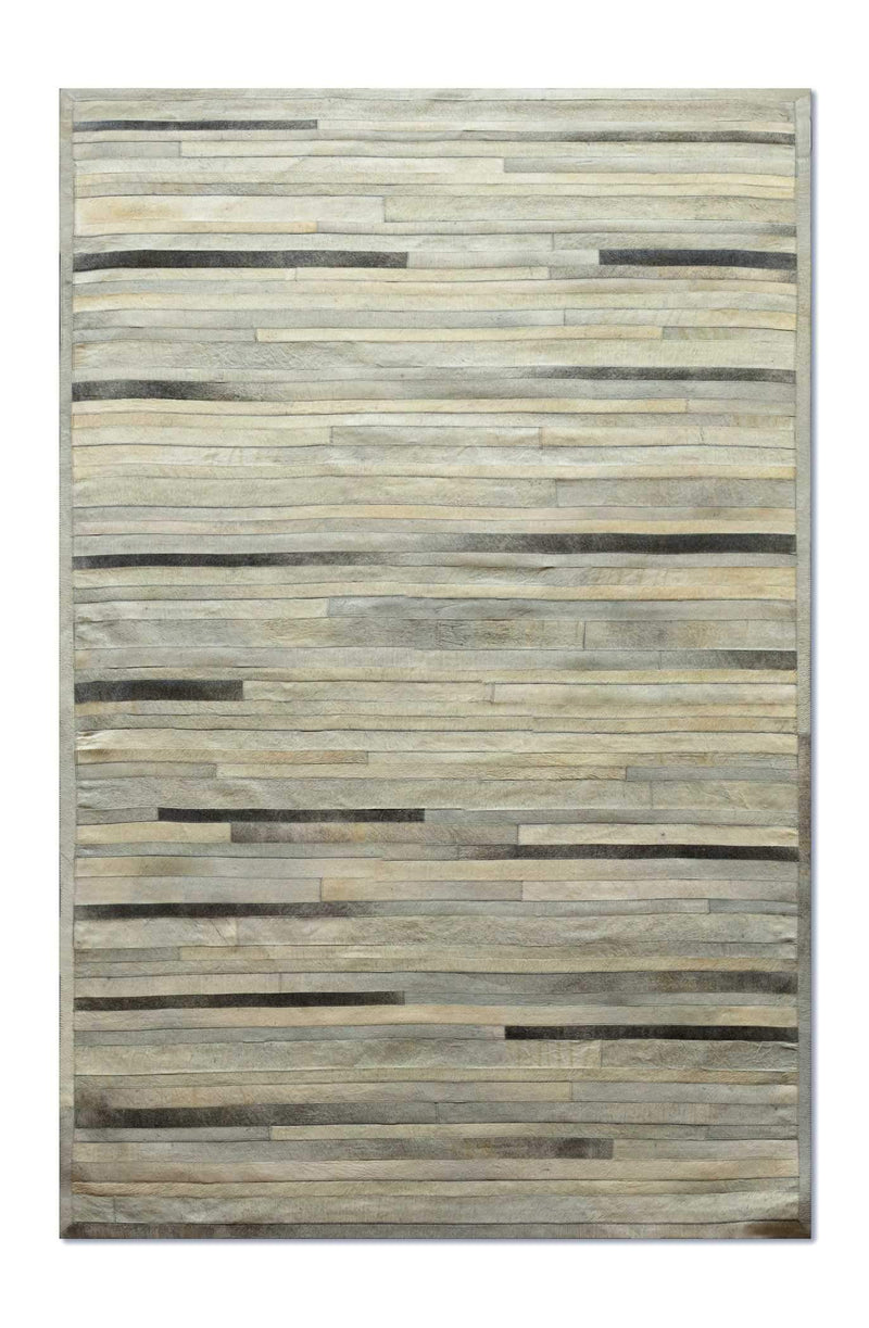 Rugs Grey Rug - 96" x 120" Gray Linear, Cowhide Stitched - Area Rug HomeRoots