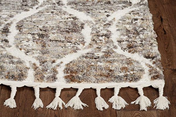 Rugs Grey Shaggy Rug - 26" X 90" X 1" Grey/Sand Polyester Rug HomeRoots