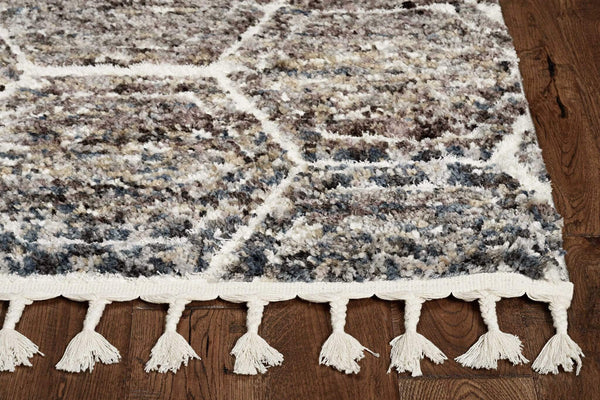 Rugs Grey Shaggy Rug - 26" X 90" X 1" Grey/Teal Polyester Rug HomeRoots