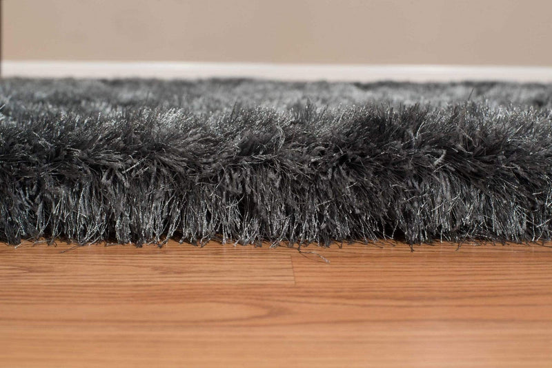 Rugs Grey Shaggy Rug - 31" x 37" x 2.7" Dark Grey Polyester Mat Rug HomeRoots