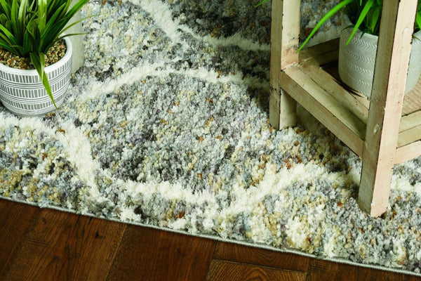 Rugs Grey Shaggy Rug - 39" X 59" X 1" Grey/Sand Polyester Rug HomeRoots