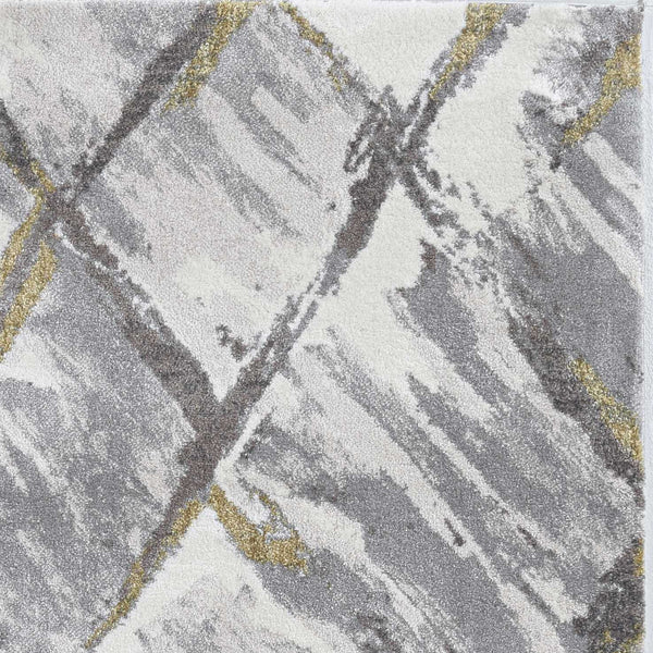 Rugs Grey Shaggy Rug - 94" X 130" X 0.'75" Ivory/Grey Polyester Rug HomeRoots