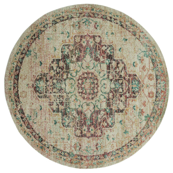 Rugs Hallway Rug - 94" x 94" x 0.37" Bone Olefin Frieze Round Rug HomeRoots