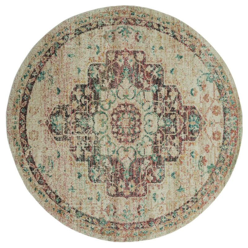 Rugs Hallway Rug - 94" x 94" x 0.37" Bone Olefin Frieze Round Rug HomeRoots
