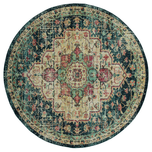 Rugs Hallway Rug - 94" x 94" x 0.37" Multi Olefin Frieze Round Rug HomeRoots