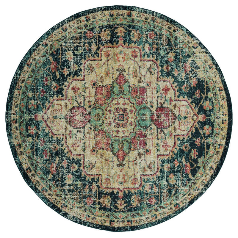 Rugs Hallway Rug - 94" x 94" x 0.37" Multi Olefin Frieze Round Rug HomeRoots