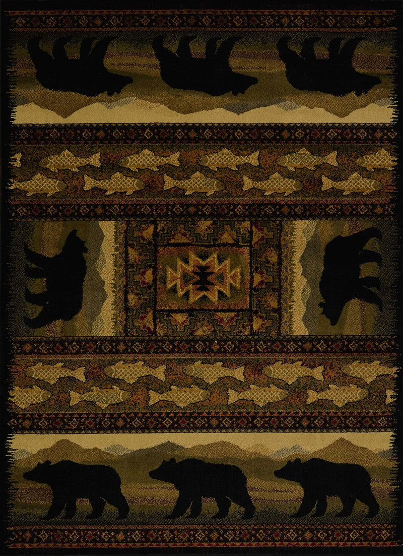 Rugs Hallway Runner Rug - 22" x 86" x 0.4" Black Polypropylene Bears Lodge Runner Rug HomeRoots
