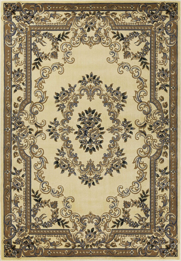 Rugs Ivory Area Rug - 5'3" x 7'7" Polypropylene Ivory/Blue Area Rug HomeRoots